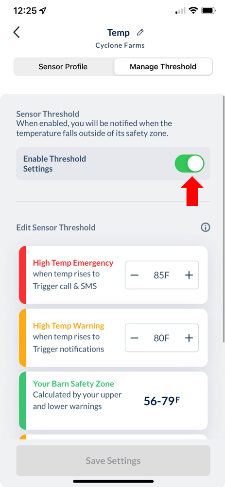 Setting Temperature Thresholds and Alarms